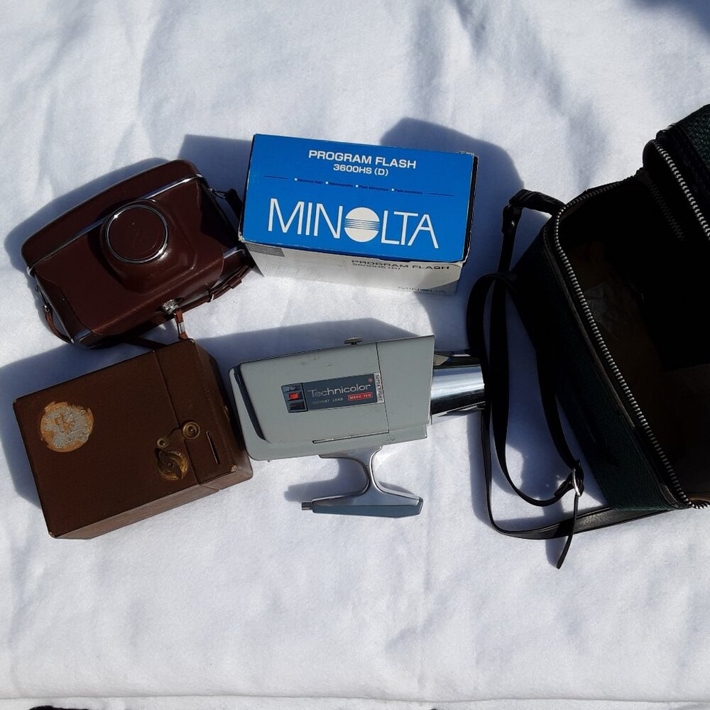Various Camera Related Bundle, Flash, Camera Case, Technicolor and Box Camera